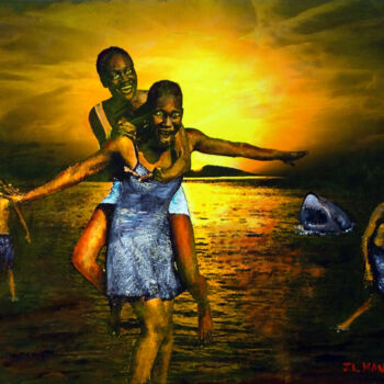 Painting titled "Petite Baignade du…" by Jean-Louis Manuel, Original Artwork, Oil Mounted on Wood Stretcher frame