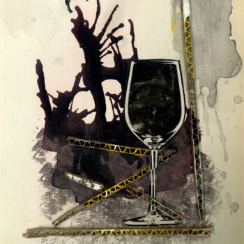 Collages intitulée "Black Wine" par Dimitris Kritsotakis, Œuvre d'art originale, Encre Monté sur Panneau de bois