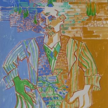 Peinture intitulée "Cravate d'olives" par Samuel Ackerman, Œuvre d'art originale, Gouache Monté sur Carton