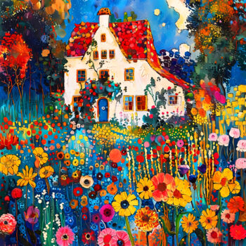 Digital Arts titled "Sunny day with cozy…" by Irina Bast, Original Artwork, Digital Print Mounted on Wood Stretcher frame