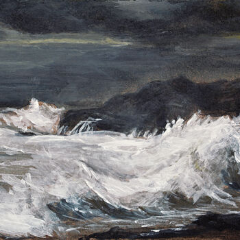 Malarstwo zatytułowany „Stormy sea at night” autorstwa Asan Kurtmalaiev, Oryginalna praca, Akryl