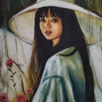 Painting titled "Rose" by Martine Banacer, Original Artwork, Acrylic