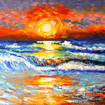 Pintura titulada "sunrise at sea" por Alla Landenband, Obra de arte original, Oleo
