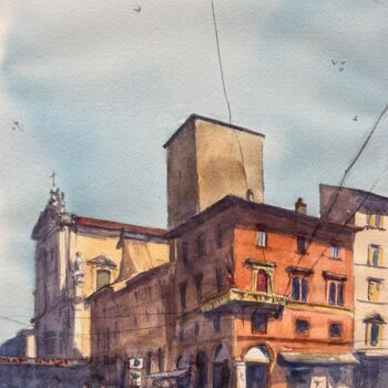 Peinture intitulée "Street scene Bologna" par Krystyna Szczepanowski, Œuvre d'art originale, Aquarelle