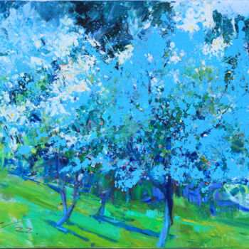 Painting titled "Smell of spring" by Serhii Cherniakovskyi, Original Artwork, Oil Mounted on Wood Stretcher frame