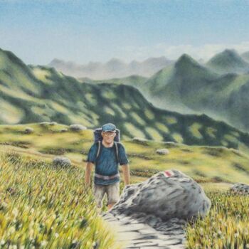 Malerei mit dem Titel "Wandern in den Berg…" von Ronald Firla, Original-Kunstwerk, Conté-Buntstifte