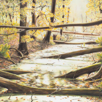 Malerei mit dem Titel "Der alte Kanal" von Ronald Firla, Original-Kunstwerk, Conté-Buntstifte