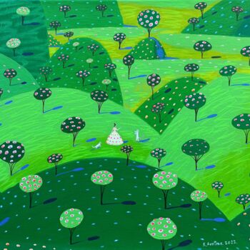 Картина под названием "Chasing The Sunshine" - Katrina Avotina, Подлинное произведение искусства, Акрил