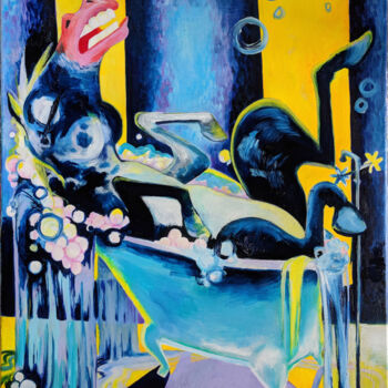 绘画 标题为“Taking A Bubble-bath” 由Oberlin The Artist, 原创艺术品, 油