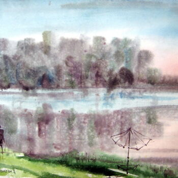 Schilderij getiteld "Травневий вечір" door Volodimir Kudlai, Origineel Kunstwerk, Aquarel