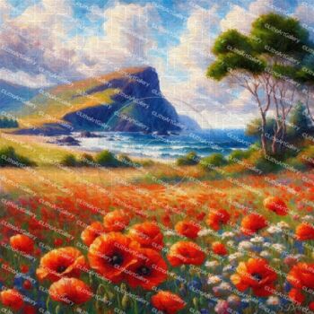 数字艺术 标题为“Coquelicots en bord…” 由Steve Deleris, 原创艺术品, 数字油画