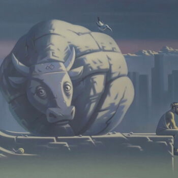 Painting titled "Sisyphus" by Yuri Tabachnik, Original Artwork, Oil Mounted on Wood Stretcher frame