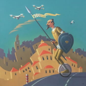 Painting titled "Return of Don Quixo…" by Yuri Tabachnik, Original Artwork, Oil Mounted on Wood Stretcher frame