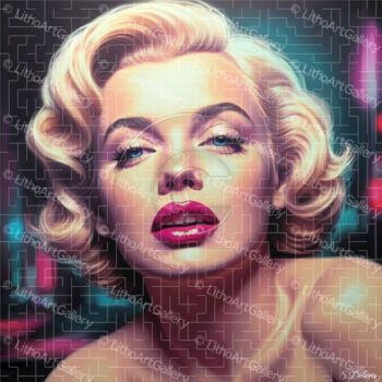 Digital Arts titled "Portrait de Marilyn…" by Steve Deleris, Original Artwork, Digital Painting Mounted on Wood Stretcher fr…