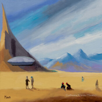 Malerei mit dem Titel "Dystopie 1960" von Guillaume Caron-Maus, Original-Kunstwerk, Öl