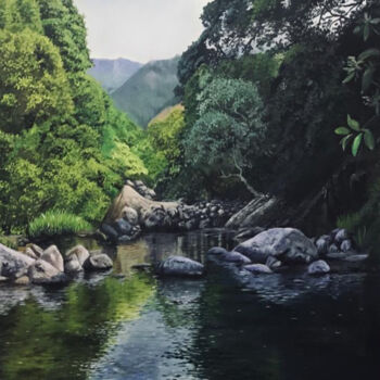 Ζωγραφική με τίτλο "Fresh Water Stream" από Nuwan Darshana, Αυθεντικά έργα τέχνης, Ακρυλικό