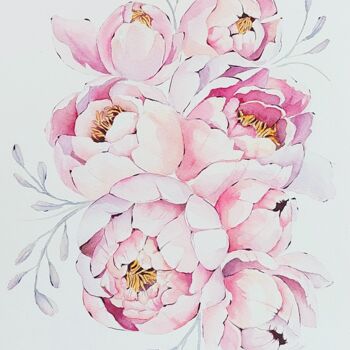 Картина под названием "Peonies" - Elena Kazachkina, Подлинное произведение искусства, Акварель