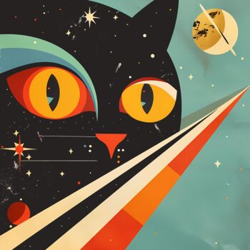 Malerei mit dem Titel "Space Cat" von Kate Ryz, Original-Kunstwerk, Digitale Malerei