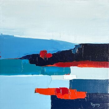 Painting titled "Infiniment bleu 11" by Sandrine Hirson, Original Artwork, Oil