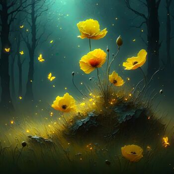 제목이 "Poppies in the night"인 디지털 아트 Kyozai로, 원작, AI 생성 이미지