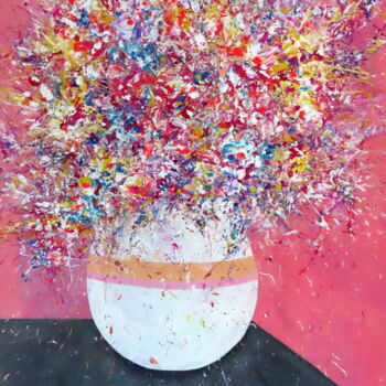 Painting titled "Paint her Flowers -…" by Dunc Ebedes, Original Artwork, Acrylic Mounted on Wood Stretcher frame