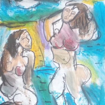 Drawing titled "Le bain de minuit 2" by Laudu, Original Artwork, Pastel