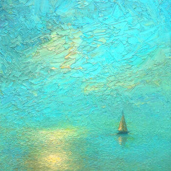 Painting titled "Misty river 2" by Dmitry Oleyn, Original Artwork, Oil Mounted on Wood Stretcher frame