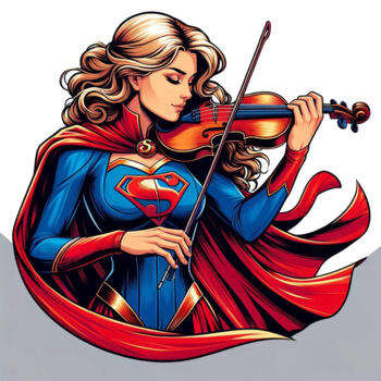 제목이 "Supergirl playing v…"인 디지털 아트 Alberto Capitani로, 원작, AI 생성 이미지