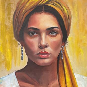Peinture intitulée "Le turban jaune" par Brigitte Bouron, Œuvre d'art originale, Huile