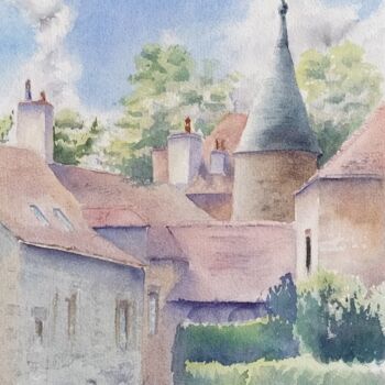 Painting titled "Houses in Epoisses" by Horacio Cobas, Original Artwork, Watercolor