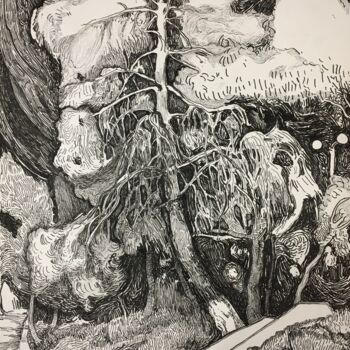 Drawing titled "''Metamorphosis''2" by Raffi Ghazaryan, Original Artwork, Gel pen Mounted on Cardboard