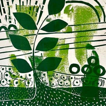 Gravures & estampes intitulée "Arboretum" par Fabienne Borie, Œuvre d'art originale, Linogravures Monté sur Châssis en bois