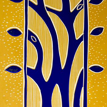 Druckgrafik mit dem Titel "L'envolée la vie, q…" von Fabienne Borie, Original-Kunstwerk, Linoldrucke Auf Keilrahmen aus Holz…