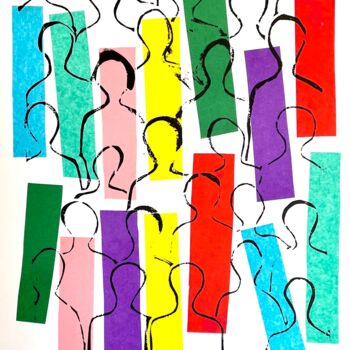 Gravures & estampes intitulée "Multicolor feeling,…" par Fabienne Borie, Œuvre d'art originale, Linogravures Monté sur Châss…