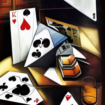 Malarstwo zatytułowany „Still Life: Cards a…” autorstwa Anna Alekberova, Oryginalna praca, Olej Zamontowany na Drewniana ram…