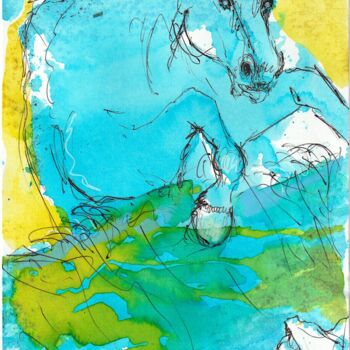 Zeichnungen mit dem Titel "Cheval en chute" von Edith Bos Boyer (EDITH DONC), Original-Kunstwerk, Tinte