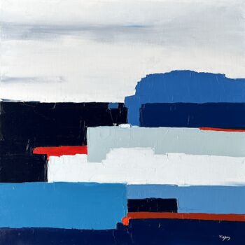 Peinture intitulée "Infiniment bleu 5" par Sandrine Hirson, Œuvre d'art originale, Huile Monté sur Châssis en bois