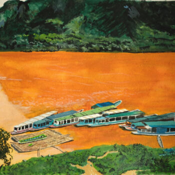 Peinture intitulée "Des bateaux sur le…" par Shoujie Sun, Œuvre d'art originale, Aquarelle