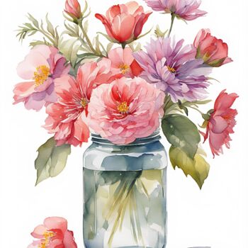 Digitale Kunst mit dem Titel "Bouquet of flowers…" von Anna Russo, Original-Kunstwerk, Aquarell