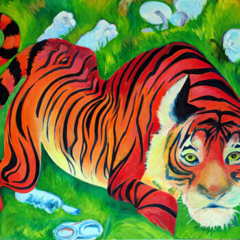 Ζωγραφική με τίτλο "The Tiger" από Oberlin The Artist, Αυθεντικά έργα τέχνης, Λάδι