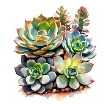 数字艺术 标题为“Succulents and cact…” 由Anna Russo, 原创艺术品, 水彩