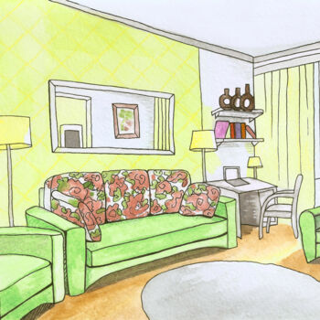 Desenho intitulada "Sketch interior ill…" por Viktoriya Crichton, Obras de arte originais, Aquarela