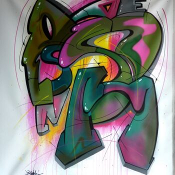 Painting titled "Trace n°2417" by Saname, Original Artwork, Spray paint