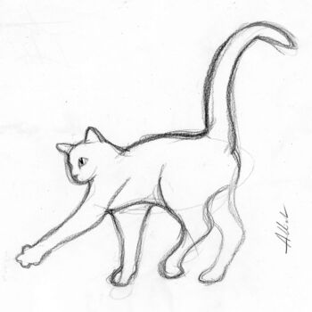 Dessin intitulée "Chat en mouvement 0…" par Alliet-Delacroix, Œuvre d'art originale, Crayon