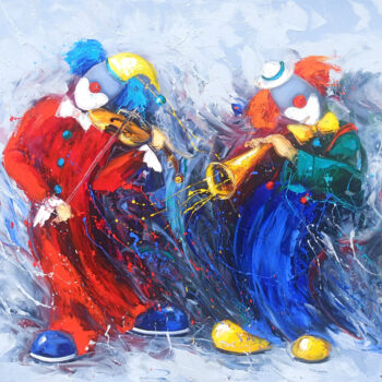 제목이 "Clownish Duet"인 미술작품 Marietta Martirosyan로, 원작, 기름 나무 들것 프레임에 장착됨