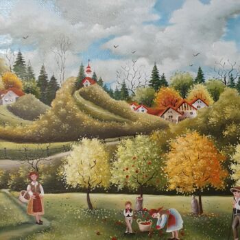 Peinture intitulée "L'automne a la camp…" par Mariana Mihut, Œuvre d'art originale, Huile