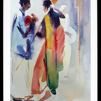 Schilderij getiteld "Rituals" door Sameera Kalupahana, Origineel Kunstwerk, Aquarel Gemonteerd op Glas