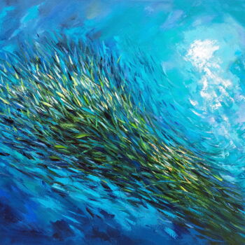 Peinture intitulée "School of Fish Sard…" par Olga Nikitina, Œuvre d'art originale, Huile