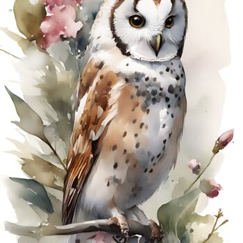 数字艺术 标题为“Owl #2” 由Anna Russo, 原创艺术品, 水彩