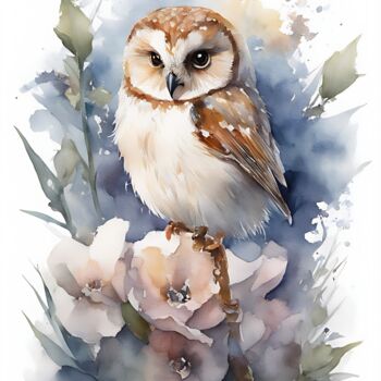 제목이 "Owl #3"인 디지털 아트 Anna Russo로, 원작, 수채화